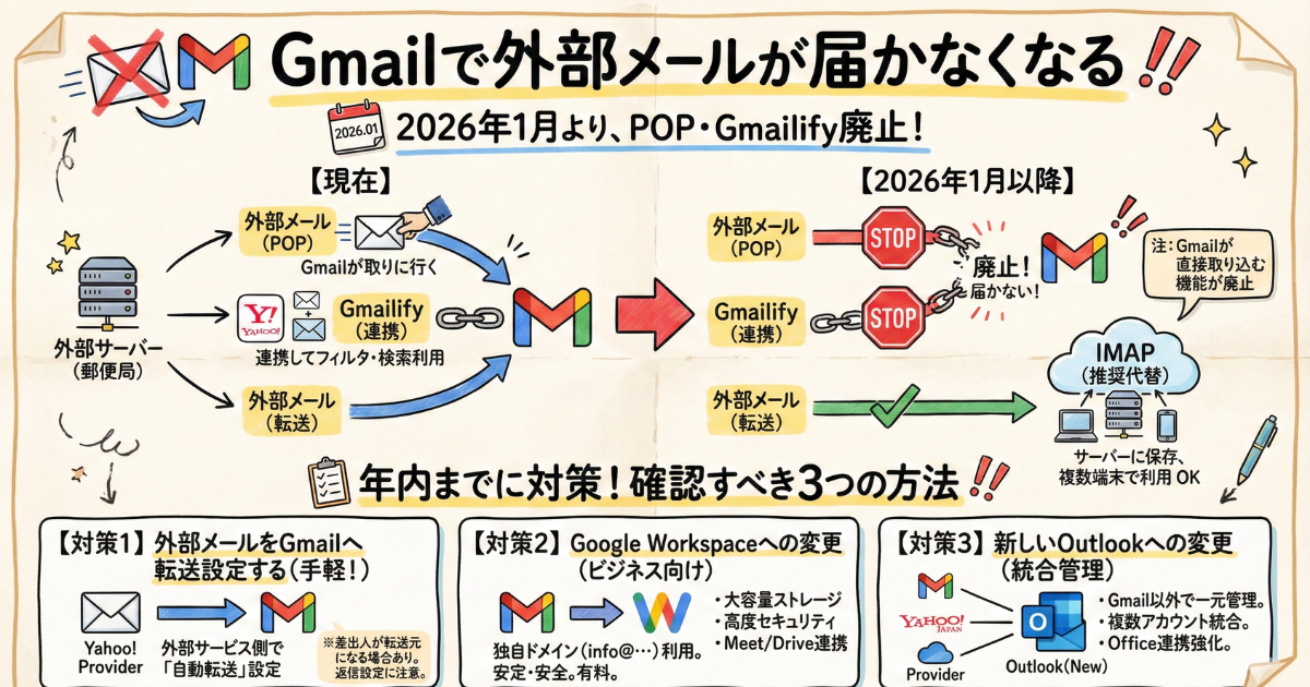 Gmailで外部メールが届かなくなる