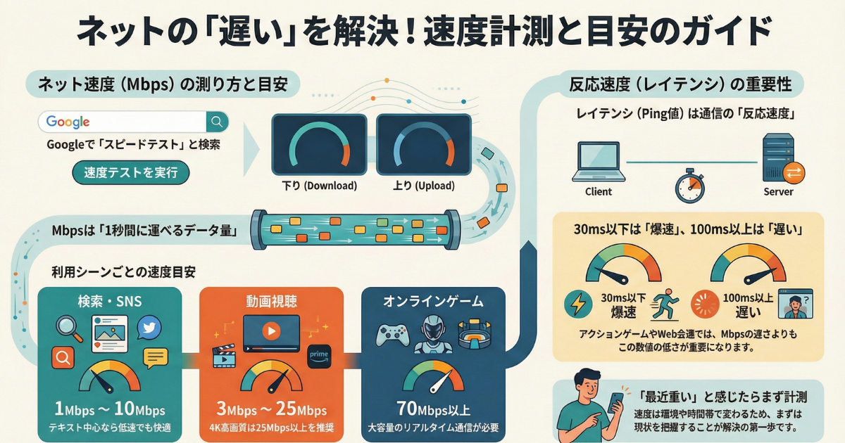 ネット速度の調べ方と目安