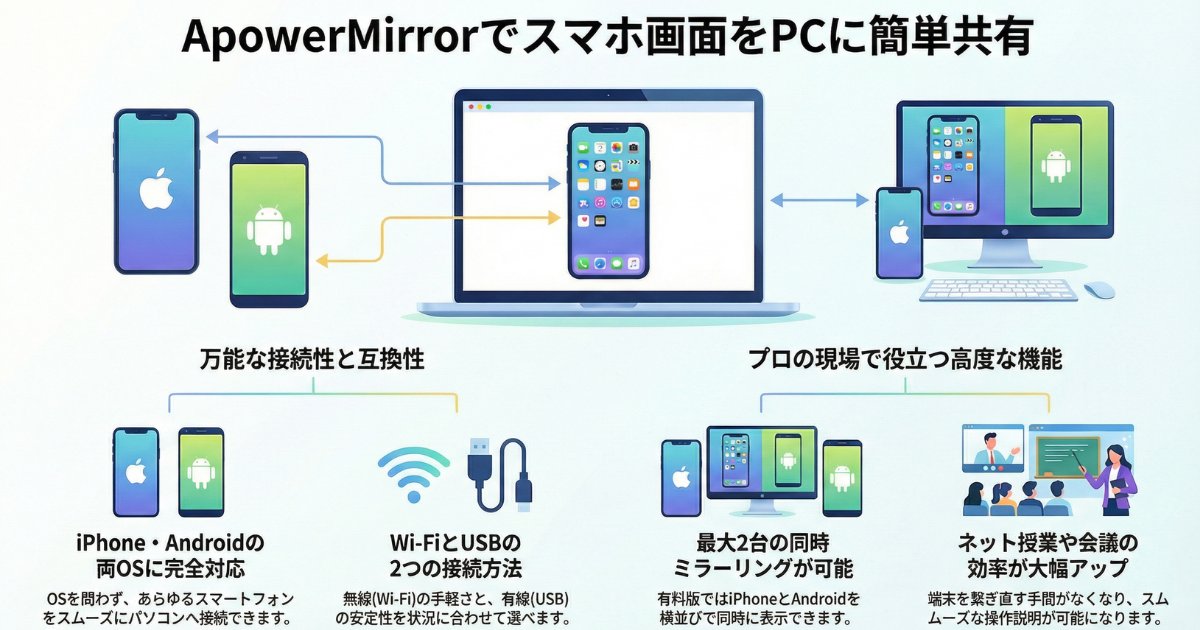 スマホの画面をパソコンに表示する方法