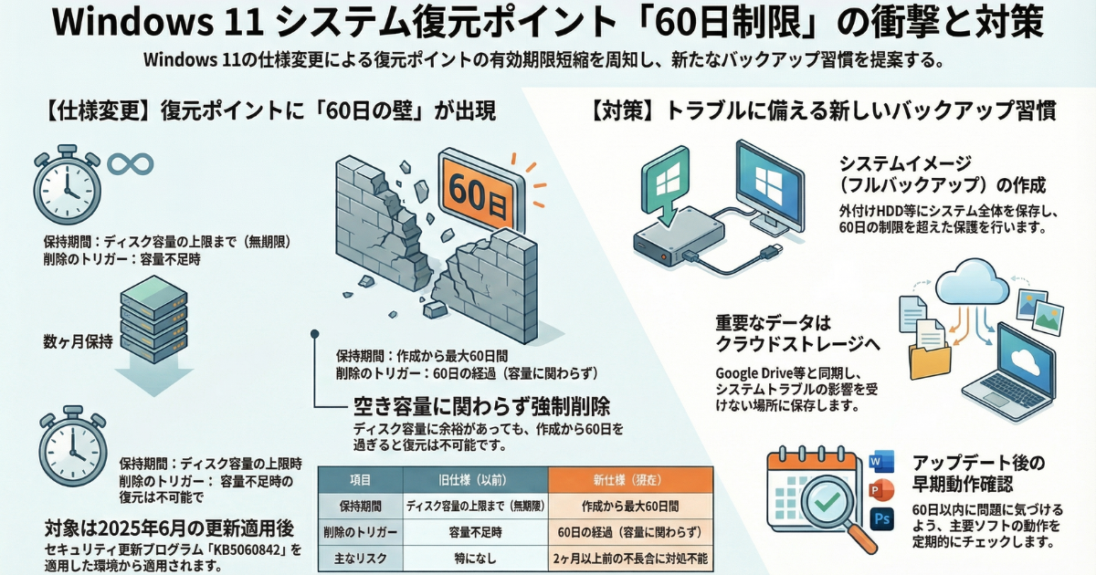 Windows11 復元ポイント60日制限の注意点