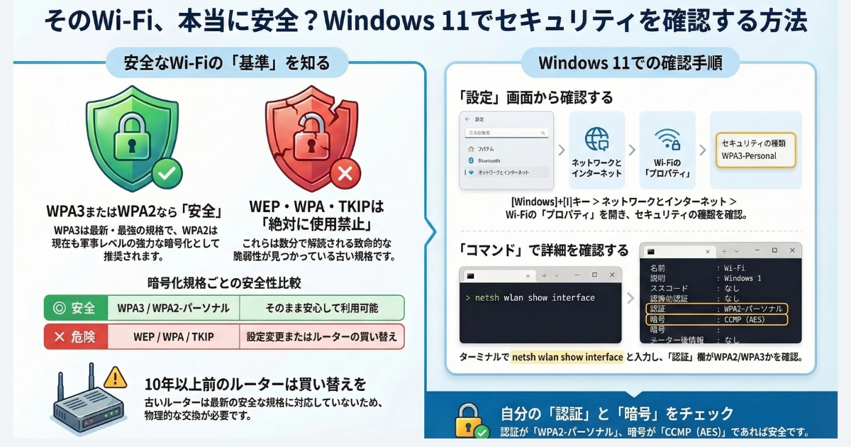 無線LANのセキュリティの種類を調べる方法